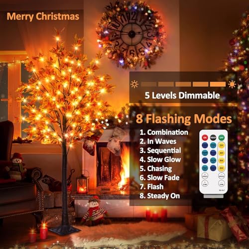 5FT Fall Maple Tree Lights - 90 LEDs, Remote & 8 Flashing Modes, Outdoor Decor - 2 Pack