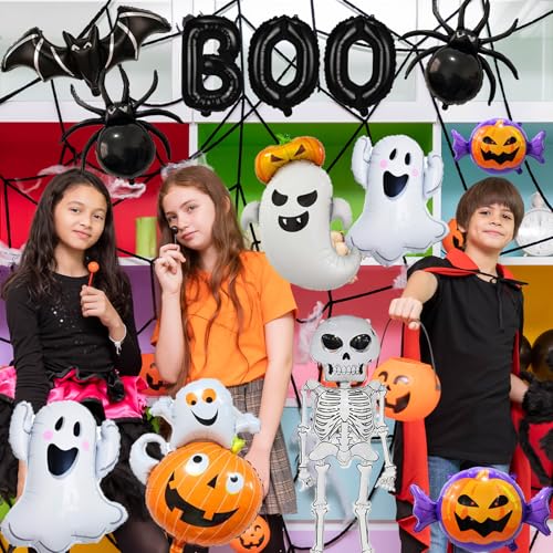 Halloween Foil Balloon Set - Ghost Skeleton Pumpkin Bat Spider BOO Party Decorations