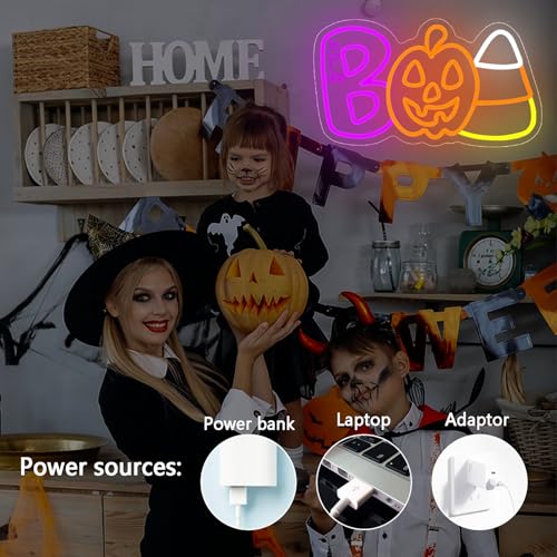 Halloween Neon Sign for Wall Decor BOO Pumpkin Candy Corn LED Sign - Purple, Green, Orange