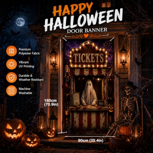 Carnival Ticket Door Cover - Halloween Decor, 71x35 Inches, Polyester, Variation CC01672
