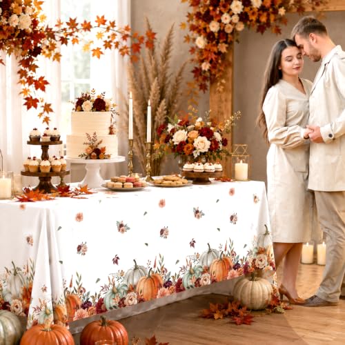 Fall Tablecloth 3 Pack Floral Pumpkin Thanksgiving Waterproof Plastic