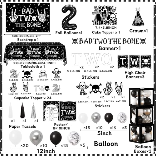 2nd Birthday Decorations for Boys - Bad Two The Bone Party Supplies Set