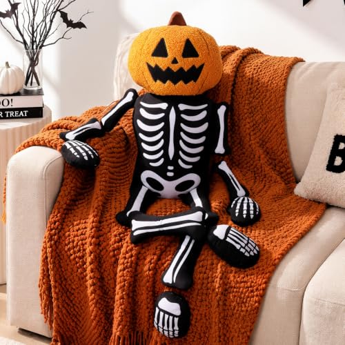 Halloween Pumpkin Skeleton Throw Pillow - Plush Decor 39x19 Inches