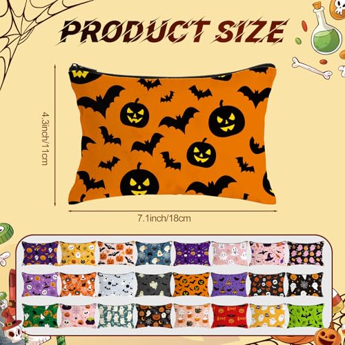Halloween Makeup Bags Bulk - Spooky Cosmetic Zipper Pouch Set - 24 Pieces