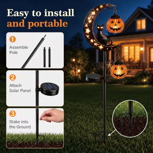 Outdoor Halloween Solar Garden Stake Light with Pumpkin & Black Cat - Style A