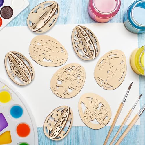 DIY 3D Easter Eggs Wood Craft Set - Paintable Wooden Egg Decorations, Variation of Easter Eggs