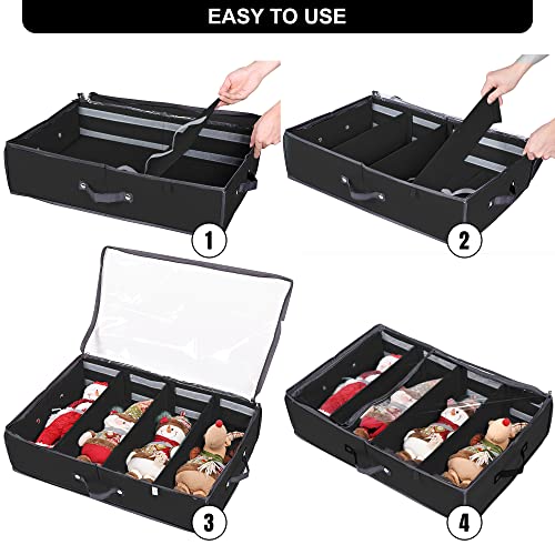 ProPik Black Christmas Figurines Storage Box - Holds 4 Figures Up to 16 Inches, Adjustable Dividers, See-Through Lid