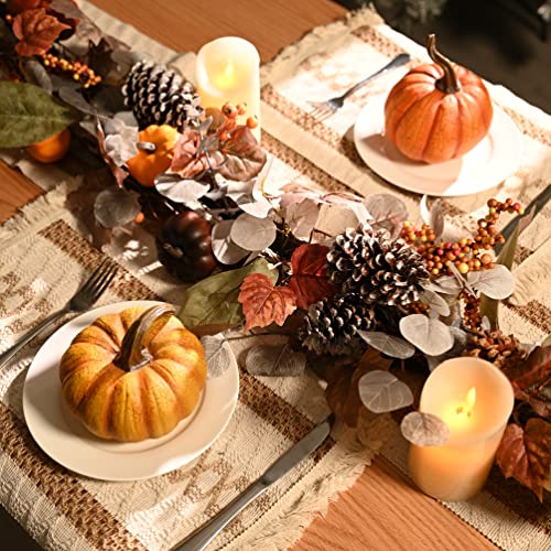 Fall Maple Leaves Garland with Pumpkins and LED Lights - 6ft Autumn Decor