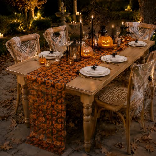 Halloween Table Runner Pumpkin Pattern 29x120 Inches - 2 Pcs Orange Decor Variation of Pumpkin / 29x120-2 pcs