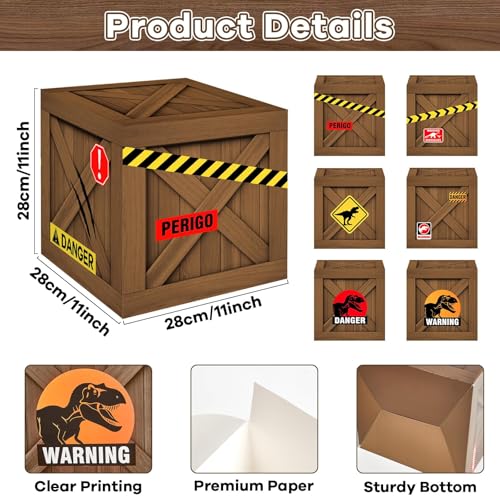 Dinosaur Party Decorations Set - 6 Large Dinosaur Paper Boxes for Baby Shower Birthday