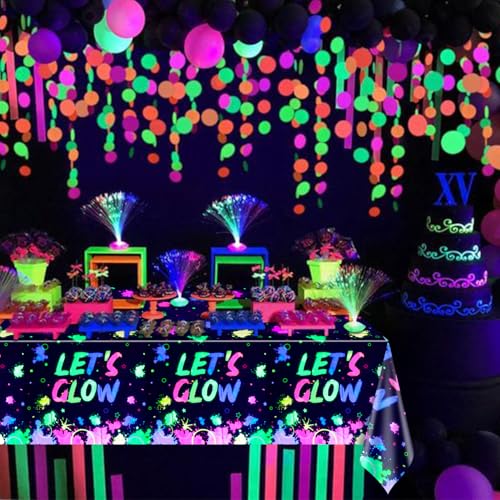 Multi Color Glow in the Dark Party Tablecloths 4 Pack Neon Disposable 51x86 inches