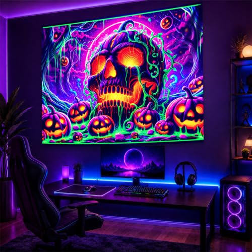 Halloween Black Light Tapestry UV Reactive Wall Decor - Skull C Variation 90x70"