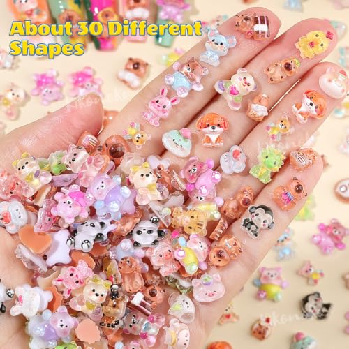 200PCS Cute Animal Nail Charms Set - 3D Resin Decorations for Nails Art - Variation of Animals