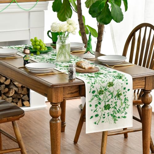 Floral Shamrocks Table Runner 13x72 Inch St. Patrick's Day Home Decor Beige