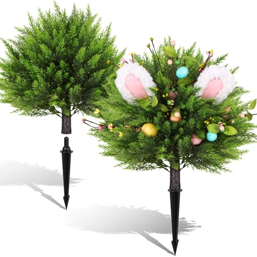 Artificial Cypress Bunny Topiary Set of 2 - Green Outdoor & Indoor Decor