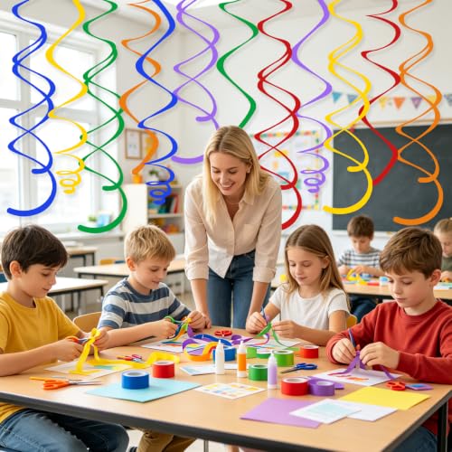 Colorful Hanging Swirl Decorations - 24 Pack Party Ceiling Streamers with Double & Single Swirls