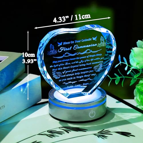 First Communion Gifts for Boys & Girls - 3D Engraved Crystal Praying Boy & Virgin Mary Figurine with Heart Variation