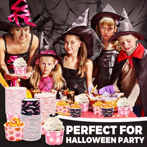 Pink Halloween Snack Cups - 60 Disposable Paper Bowls for Treats & Snacks