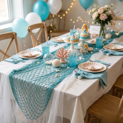X-Large 10x5 Feet Aqua Fish Net for Party & Home Decor - 2 Pack