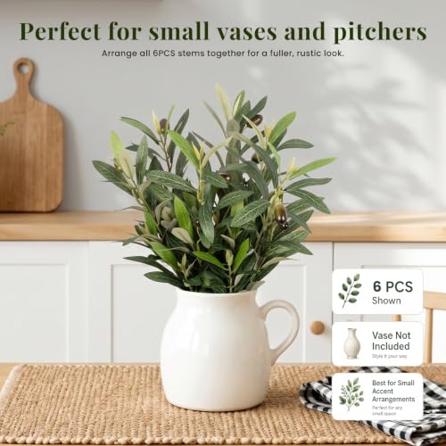 Artificial Olive Branches Set - 6 Pieces, 17.7 Inch Lifelike Faux Foliage for Home Decor