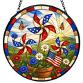 Patriotic Stained Glass Sun Catcher - 7.9 Inch American Flag Window Decor