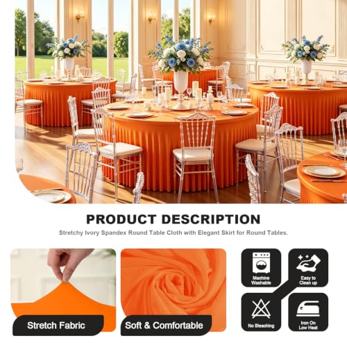Orange Round Tablecloth 60 Inch for 5FT Tables Fall Thanksgiving Halloween Washable