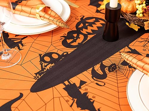 Halloween Silhouettes Tablecloth - 84x60 Inch Spooky Haunted House & Bat Design