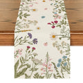 Floral Wildflowers Herb Spring Table Runner - 13x108 Inch Beige Seasonal Decor