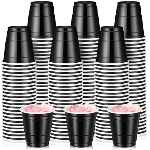 Disposable Plastic Shot Cups - 2oz Mini Glass Cups, Black, 200 Pack, Stackable