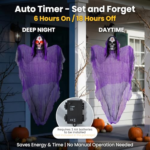 Giant Hanging Skeleton Ghost Decorations - 3 Pack Outdoor Halloween Yard & Porch Decor