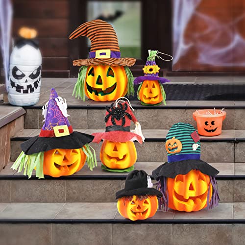 Halloween Light Up Jack-o'-Lantern Set - 6 Pack Indoor Outdoor Pumpkin Decorations