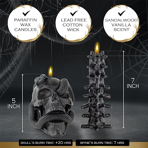 Gothic Skull and Spine Candle Set in Coffin Gift Box - Halloween Decor