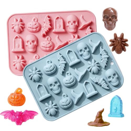 Halloween Silicone Mold 3D Pumpkin Skull Candy Gummy Chocolate Molds - Pink & Blue