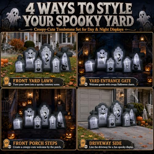 6.9FT Inflatable Halloween Tombstone Set with LED Lights for Outdoor Yard Decor