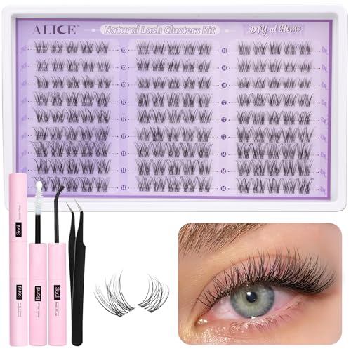 ALICE Natural Lash Extension Kit C46 Wispy Cluster Eyelash Extensions with Glue & Seal - 135pcs