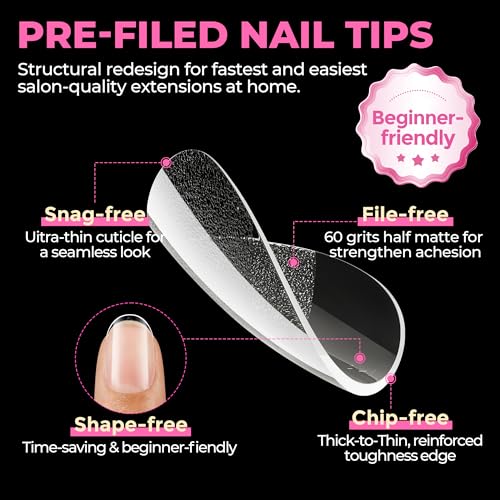 Oval XS Nail Tips - Extra Short Clear Fake Nails 504pcs for DIY Salon & Home Use