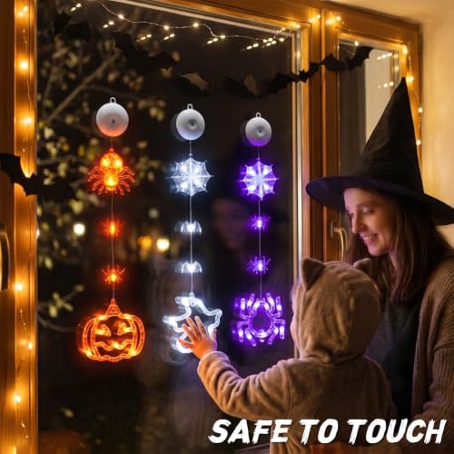 Halloween Window Lights 3 Pack Pumpkin Ghost Spider with Timer - Indoor Decor