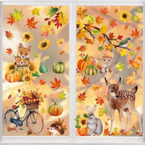 Thanksgiving Window Clings Stickers - Turkey Design, Reusable Holiday Decor