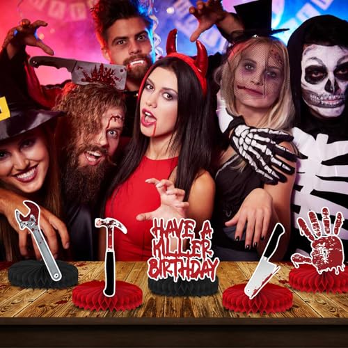Halloween Horror Theme Honeycomb Centerpieces - Bloody Killer Birthday Party Decorations - 8 Pack