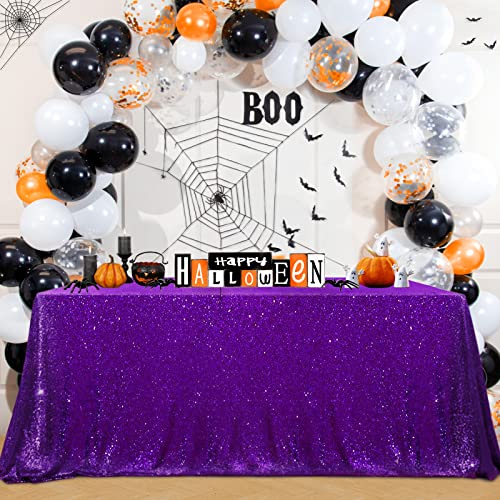 Rectangular Purple Glitter Table Cloth 132x90 Inches Sequin Party Decor