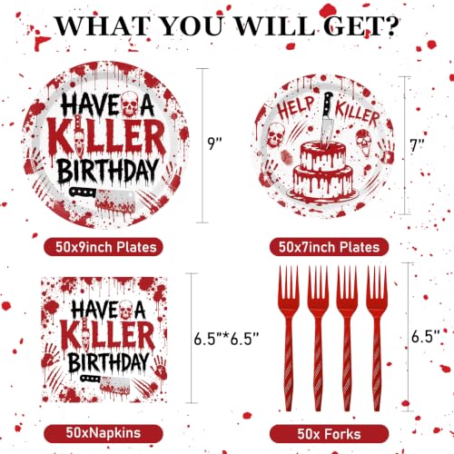 Halloween Killer Party Plates and Napkins Set - Spooky Blood-Stained Design - Variation of THIS listing