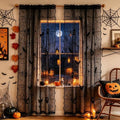 Halloween Black Lace Curtains 95 Inch Long with Cobweb Pattern - Pack of 2