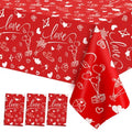Red Valentines Day Tablecloth 3 Pack - Large Disposable Heart Love Table Cover