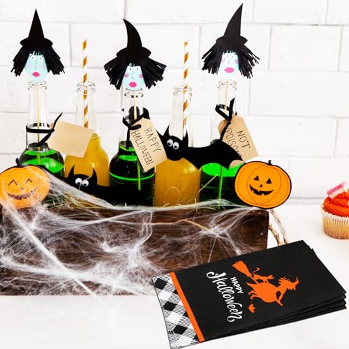 Halloween Witch Paper Napkins - 100 Disposable Cocktail & Dinner Tissues