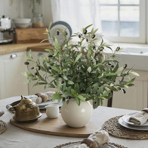 Artificial Olive Branches Set of 3 - 23.6 Inch Greenery for Vases & Decor - Faux Eucalyptus Stems, Home & Centerpiece