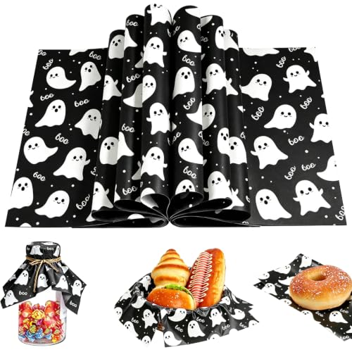 Halloween Ghost Boo Deli Paper Sheets - Black, 150 Pack Food Wraps