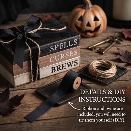 Eucalyptus Leaf Halloween Table Decorations Set - Rustic Mini Book Stacks & Natural Decor