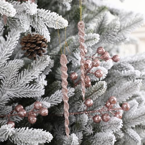 Canlierr 145-Piece Rose Gold Christmas Ornament Set with Lights & Decorations