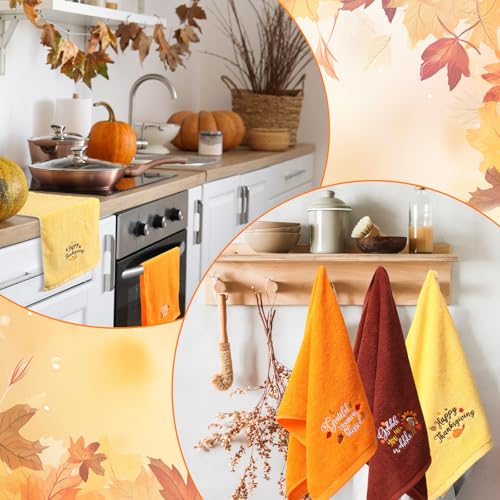 Halloween Hand Towels Set - Multicolor Embroidered Turkey - 3 Pieces, Autumn Decor