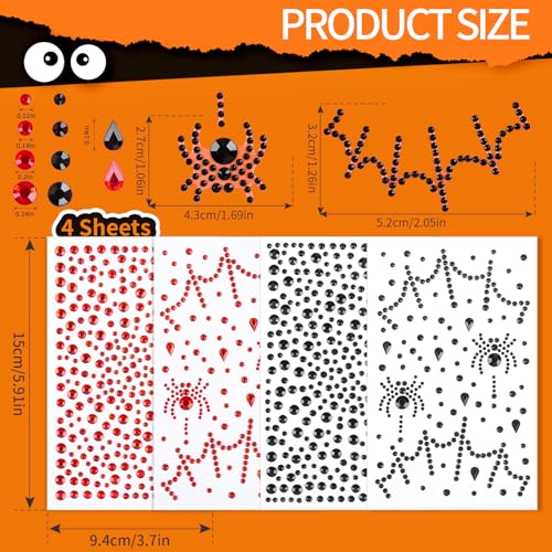 Halloween Face Gems Stickers - Red & Black Spider Web Variations of This Listing